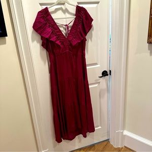 XL Anthropologie ruffled sleeve magenta pink satin sundress